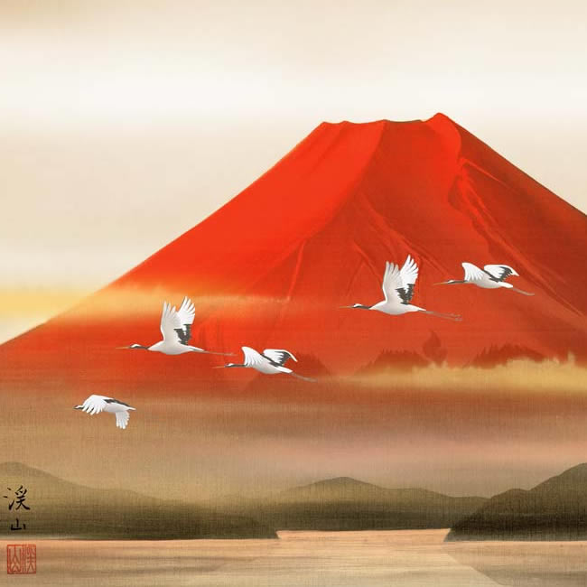 楽天市場】縁起画【赤富士飛翔/J4-C010】F6サイズ52×42cm 作家（伊藤