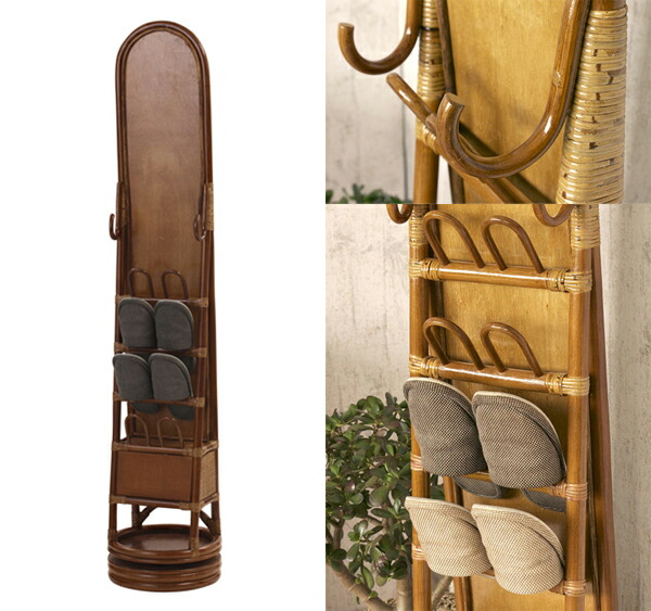 楽天市場】360度回転式玄関ミラー 籐家具 鏡 スタンドミラー 姿見 全身