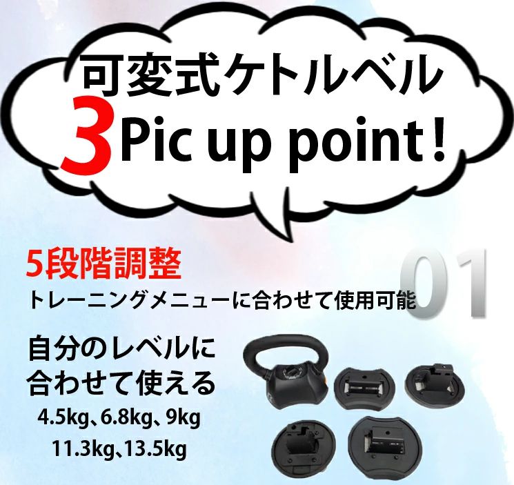 楽天市場】ファイティングロード ケトルベル 可変式 5段階 4.5kg～13.5