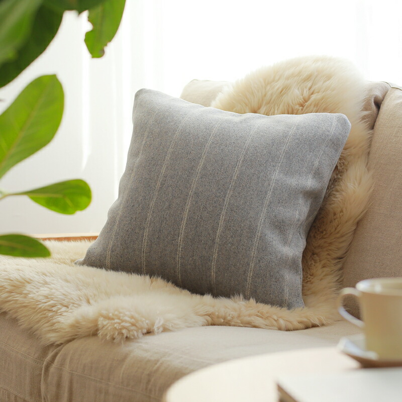 楽天市場】クッションカバー Gray Stripe 60×60 ウール生地 グレー