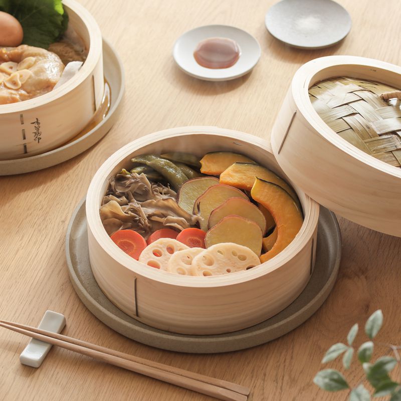 楽天市場】ひのき 中華せいろ 27cm／2段 蓋付き 蒸籠 檜 竹 網代編み