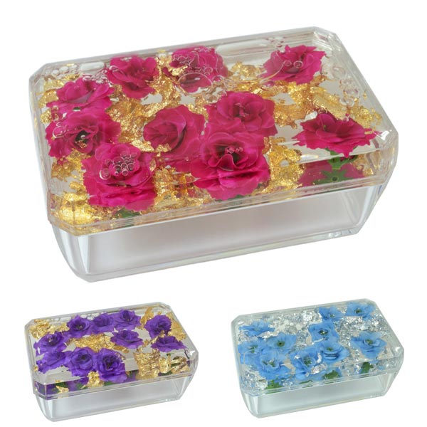 楽天市場】小物入れ ふた付き アクリル 水中花 薔薇柄 アクセサリー