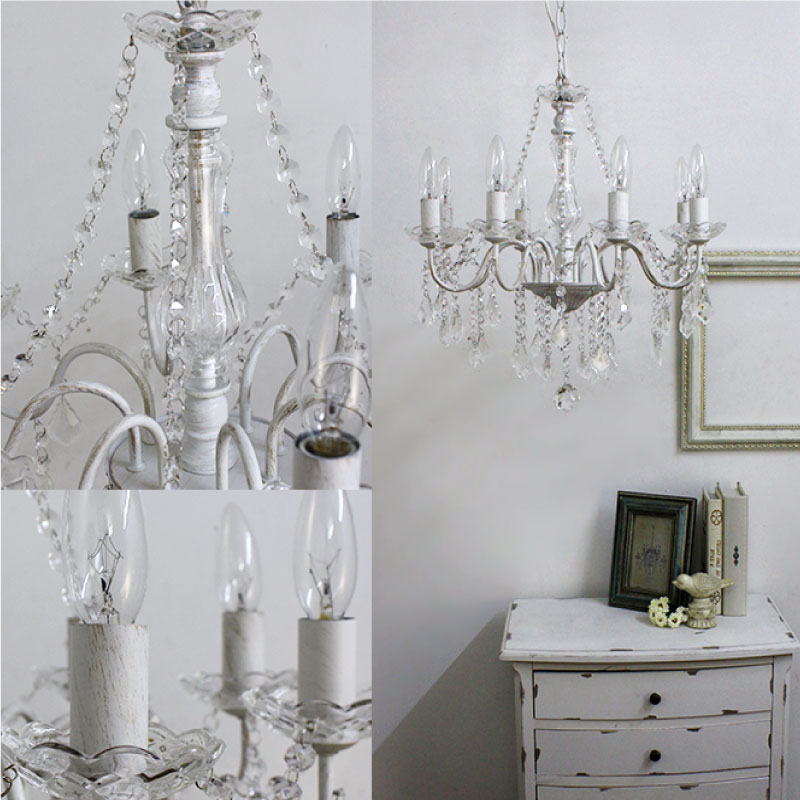 楽天市場】8灯シャンデリア アンティークホワイトシャンデリア ライト