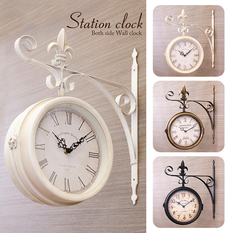 楽天市場】壁掛け両面時計 ステーションクロック 3色より選択
