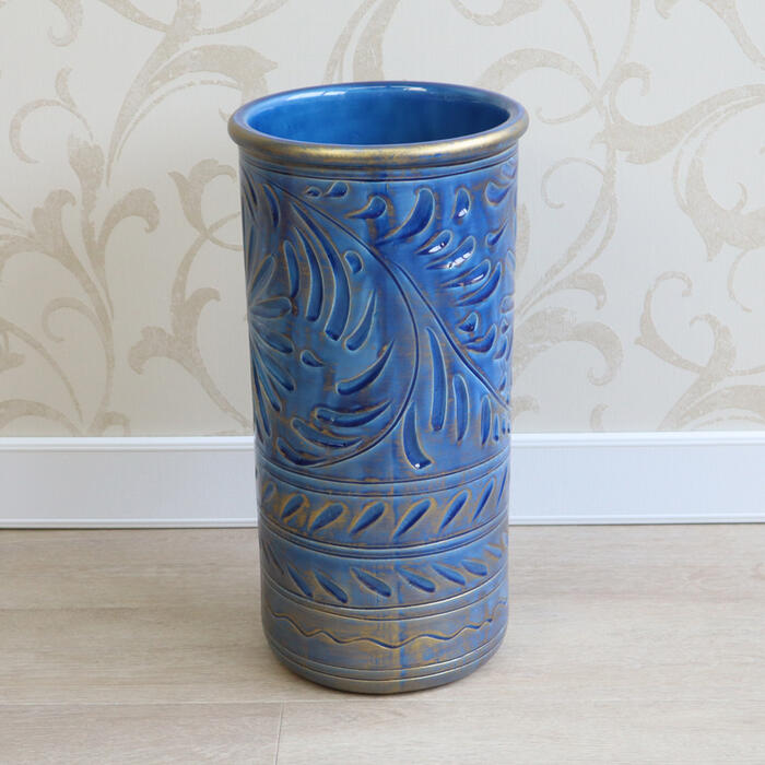 楽天市場】イタリア製 陶器 アンブレラスタンド 3色より選択ブルー