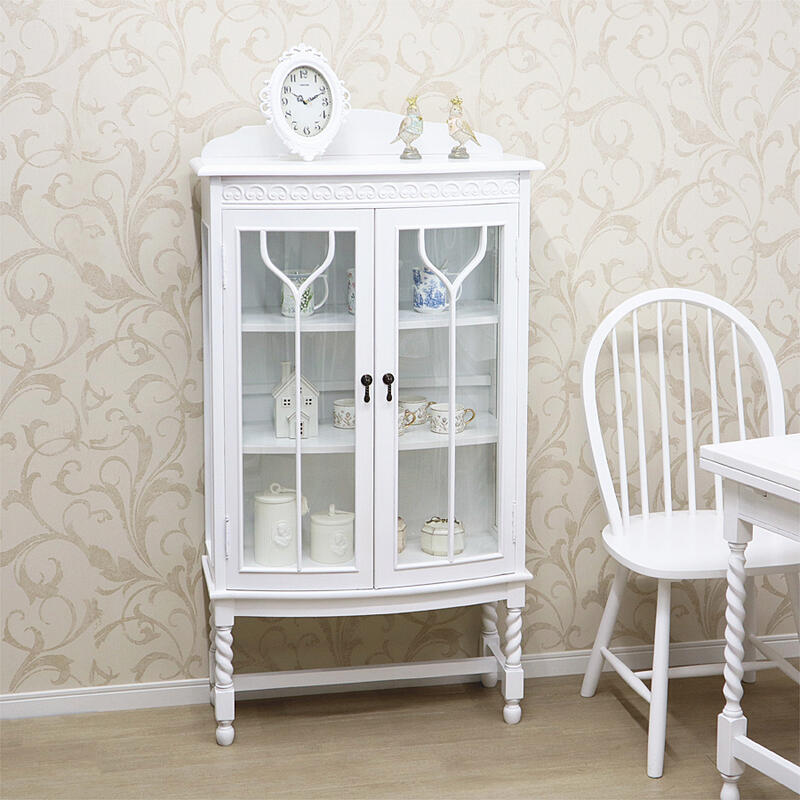 楽天市場】アンティークオーク ガラスキャビネット ホワイトシャビー