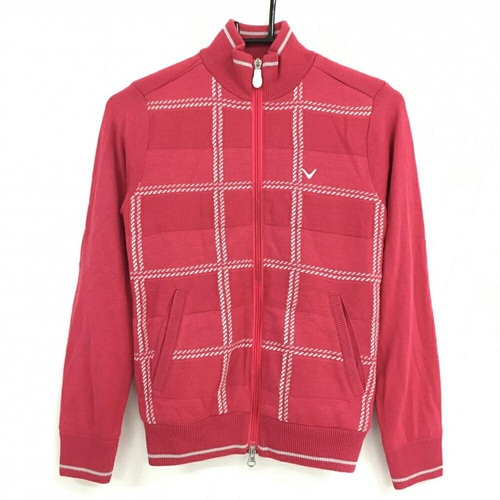楽天市場】キャロウェイ ニットジャケットブルゾン ピンク×白 格子柄
