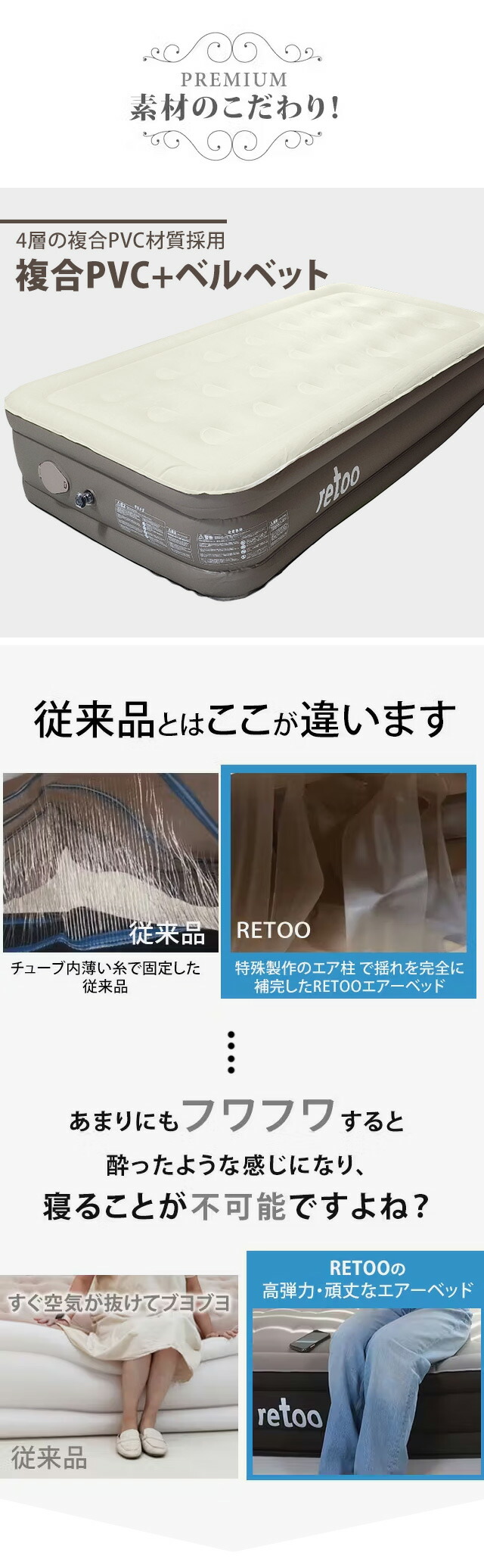 楽天市場】エアーマット PVC 自動膨張 40cm シングル ダブル キング