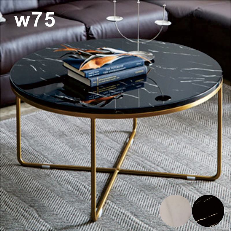 楽天市場】大理石風 ローテーブル 丸 白 75センチ 丸テーブル リビング