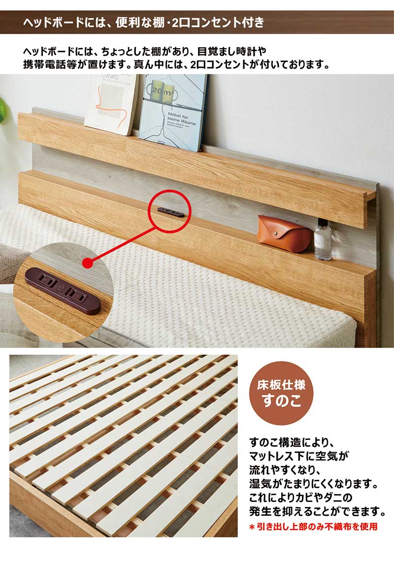 楽天市場】収納付きベッド ダブル フレーム 引き出し収納付きベッド