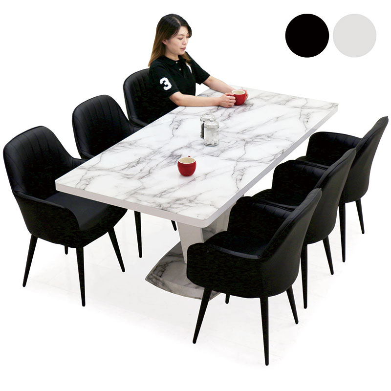 楽天市場】大理石風 ダイニングテーブルセット 白 回転椅子 6人掛け 幅