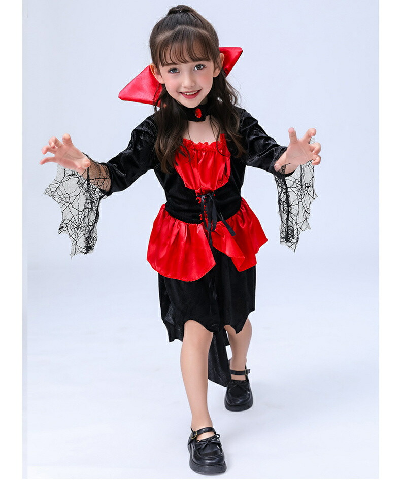 楽天市場】子供 魔女 ヴァンパイア コスプレ 衣装 ワンピース 黒 赤