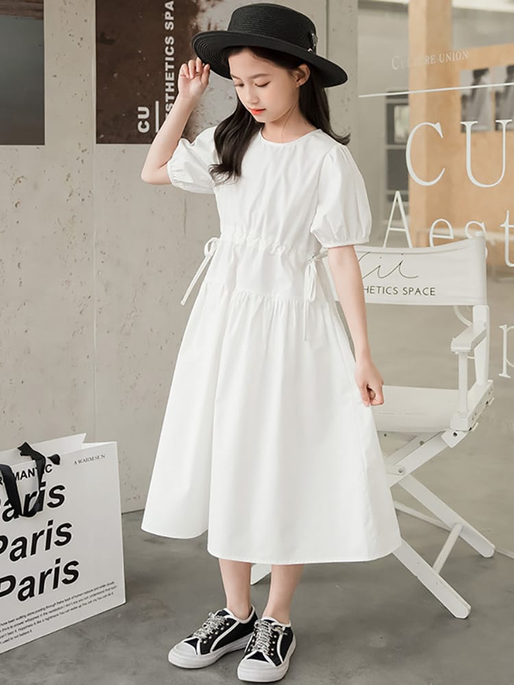 楽天市場】パフ袖 無地 ホワイト ブラック 綿 ワンピース 半袖 120cm