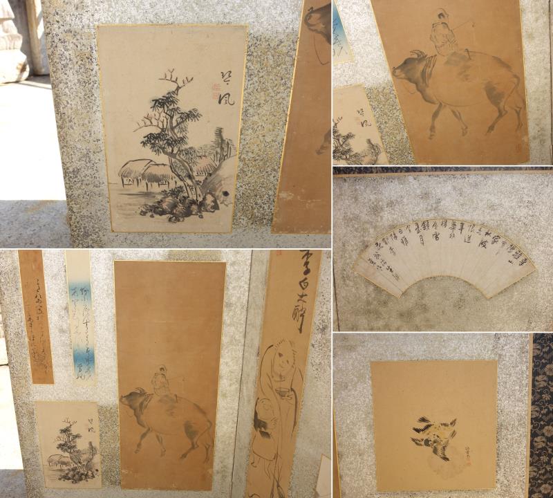 楽天市場】【中古】F▽屏風 六曲一隻 マクリ 貼り付け 古画 扇面