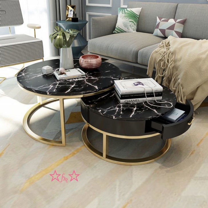 momo ネストテーブル 大理石調の天板 ゴールドのフレーム momo ネスト