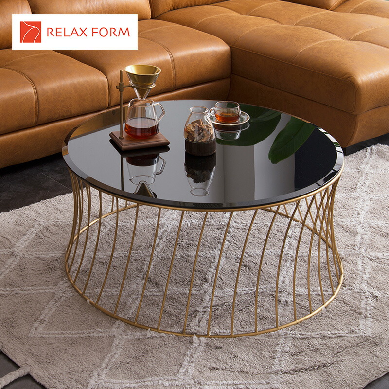 RELAX FORM ラウンドテーブルセンター テーブル黒ガラス天板おしゃれ