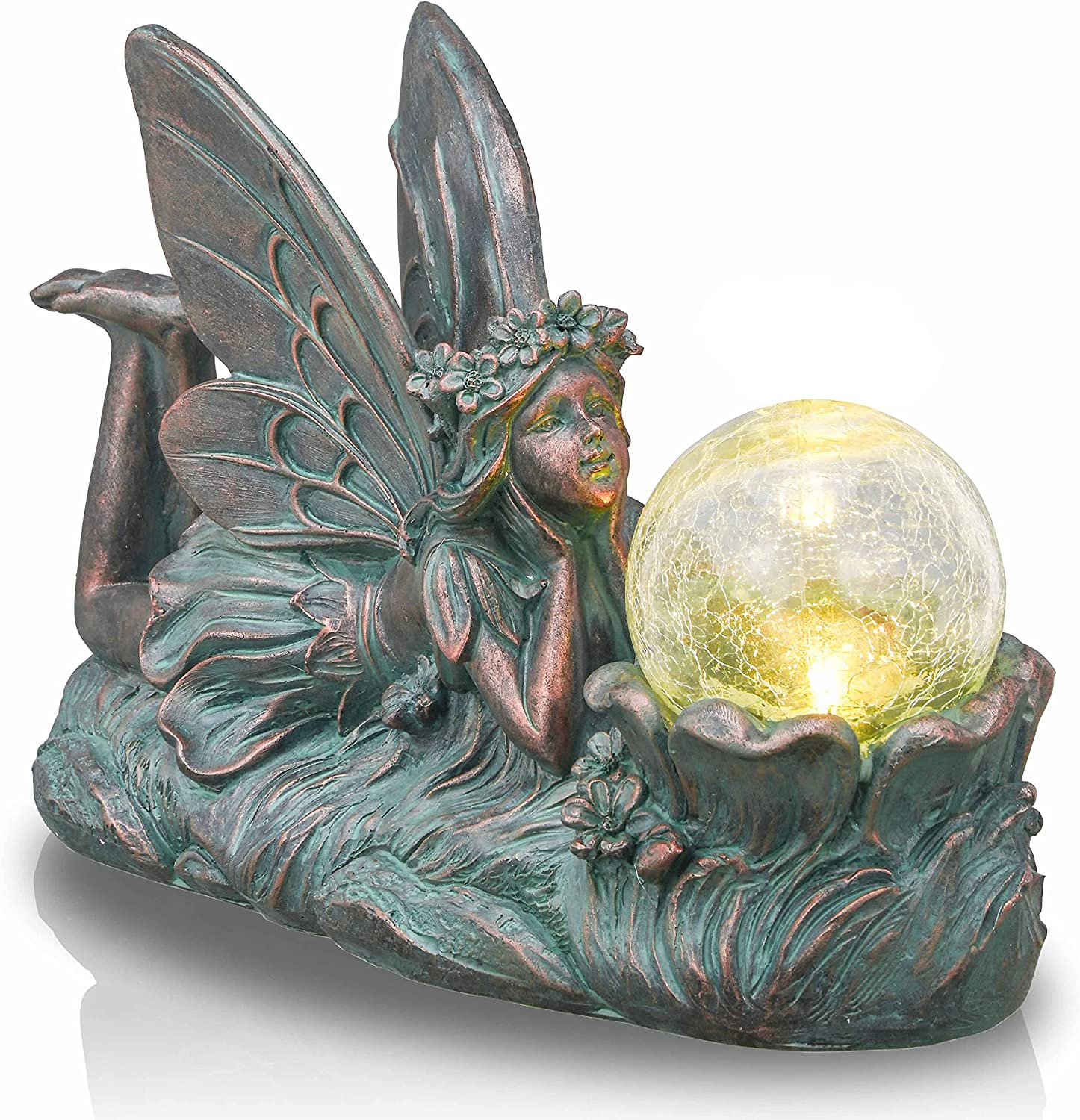 楽天市場】妖精ガーデン彫刻 ガラス玉のソーラーライト付き彫像