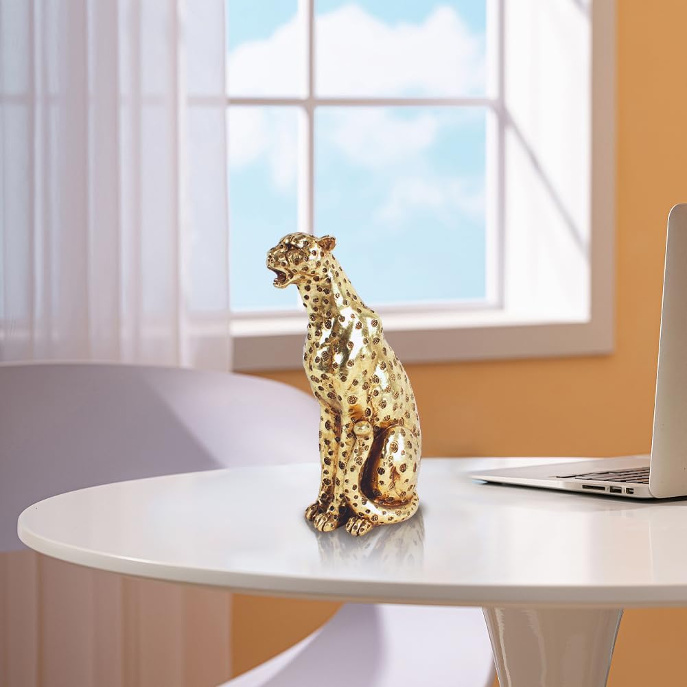楽天市場】座っているヒョウの彫像彪彫刻ゴールドカラー高さ約26.5cm