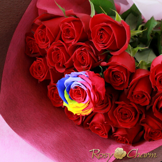 楽天市場】バラの花束 【レインボーローズ ブーケ】 赤 バラ 20本から