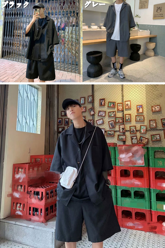 楽天市場】セットアップ メンズ サマースーツ 上下セット 半袖シャツ