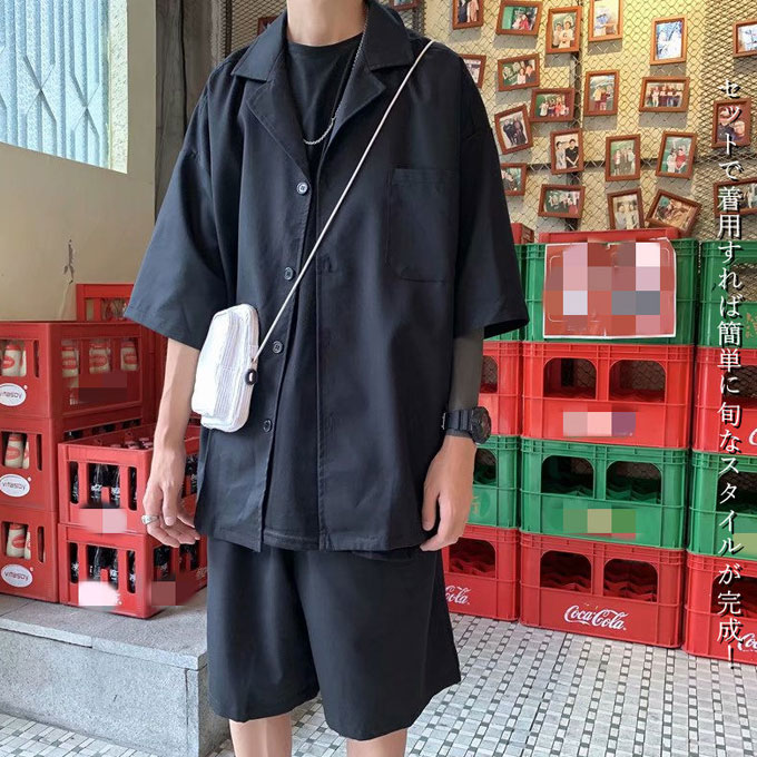 楽天市場】セットアップ メンズ サマースーツ 上下セット 半袖シャツ