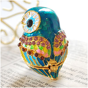 楽天市場】ジュエリーボックス[ブルー] ジュエリーケース フクロウ