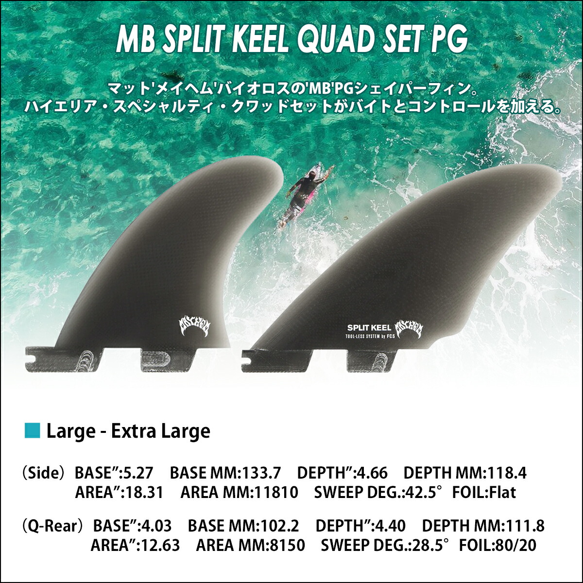 楽天市場】25 FCS2 フィン MB SPLIT KEEL QUAD FINS PG メイヘム