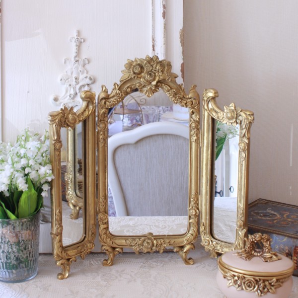 楽天市場】ドレッサーミラー スタンドミラー 三面鏡 ゴールド ミラー