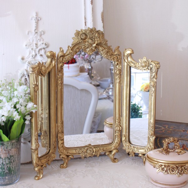 楽天市場】ドレッサーミラー スタンドミラー 三面鏡 ゴールド ミラー
