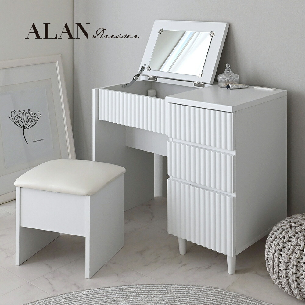 ホワイトドレッサー・鏡台 訳あり品 写真をご確認 108-80-02デスクのみ