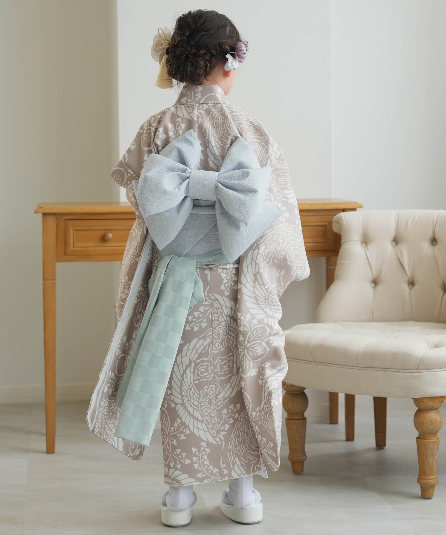 utatane｜ひよこ商店 七五三 着物 7歳 女の子 四つ身 白茶鳳凰