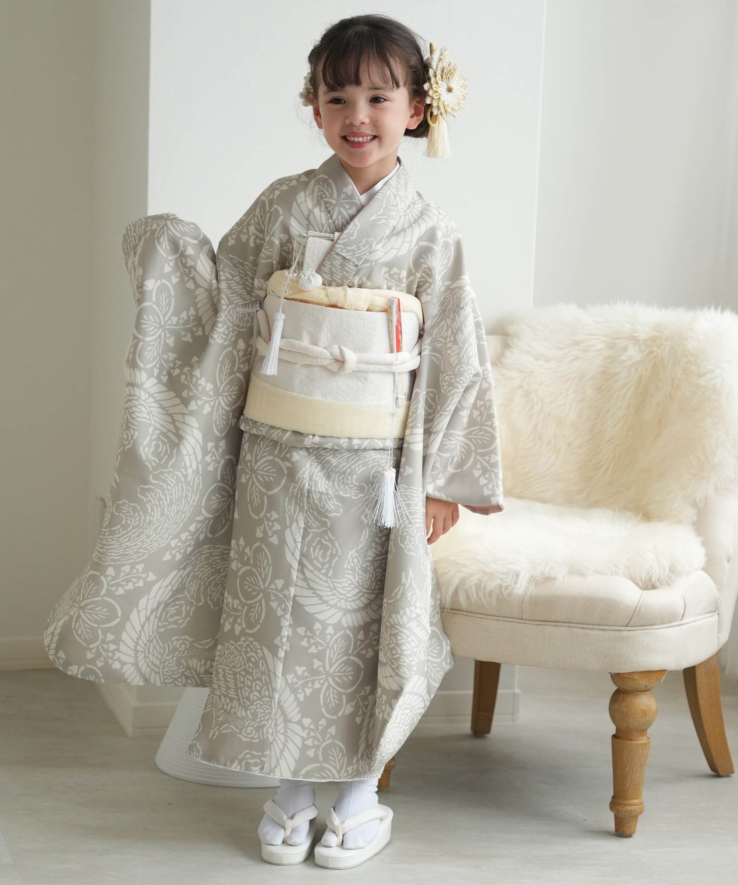 utatane｜ひよこ商店 七五三 着物 7歳 女の子 四つ身 灰緑鳳凰