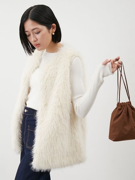 Mila Owen｜ノーカラーフェイクファーベスト | Rakuten Fashion(楽天