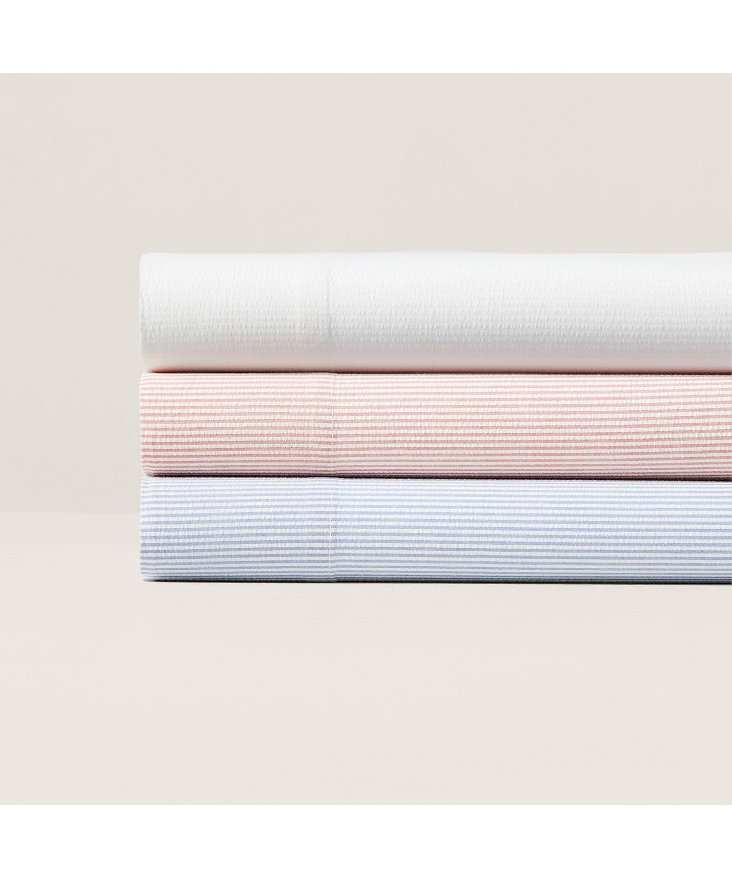 RALPH LAUREN｜シアサッカー ストライプ ボックスシーツ/セミダブル