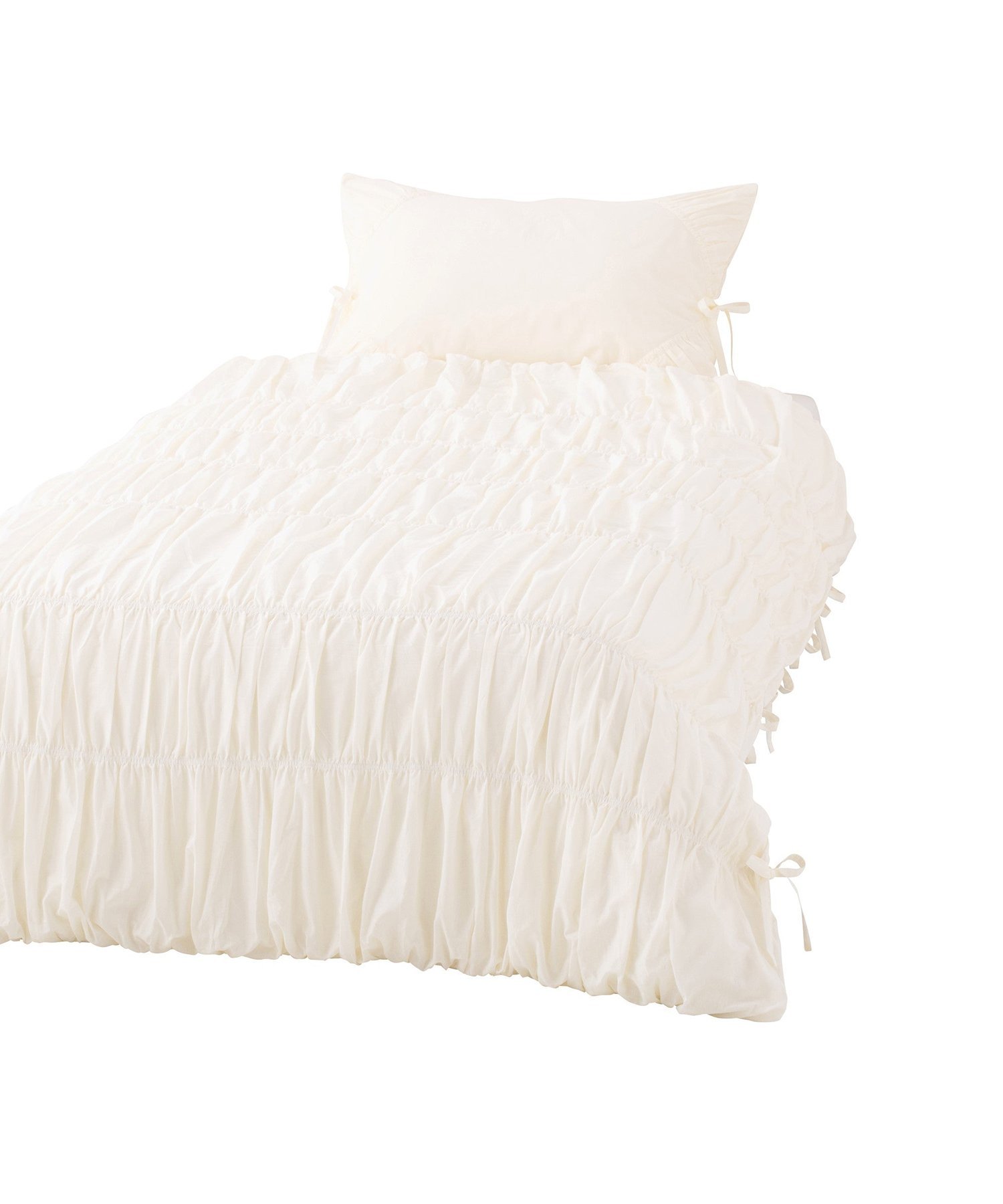 Francfranc｜ギャザーリボン 掛け布団カバー シングル アイボリー