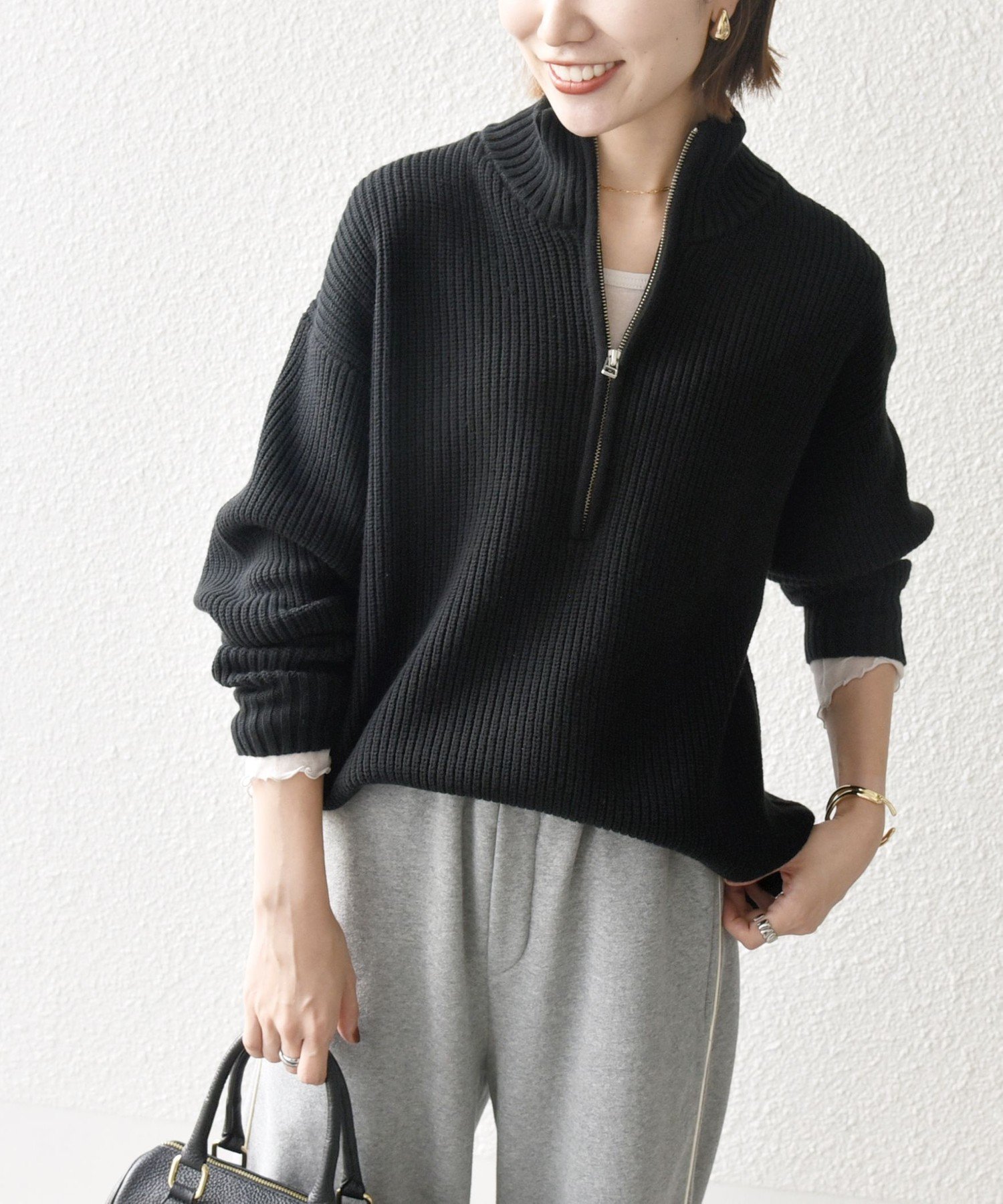 90321 PGA TOUR ハーフジップセーター　グレー　L ウール×カシミヤの上質素材【Cash Lamb's Wool】ハーフ