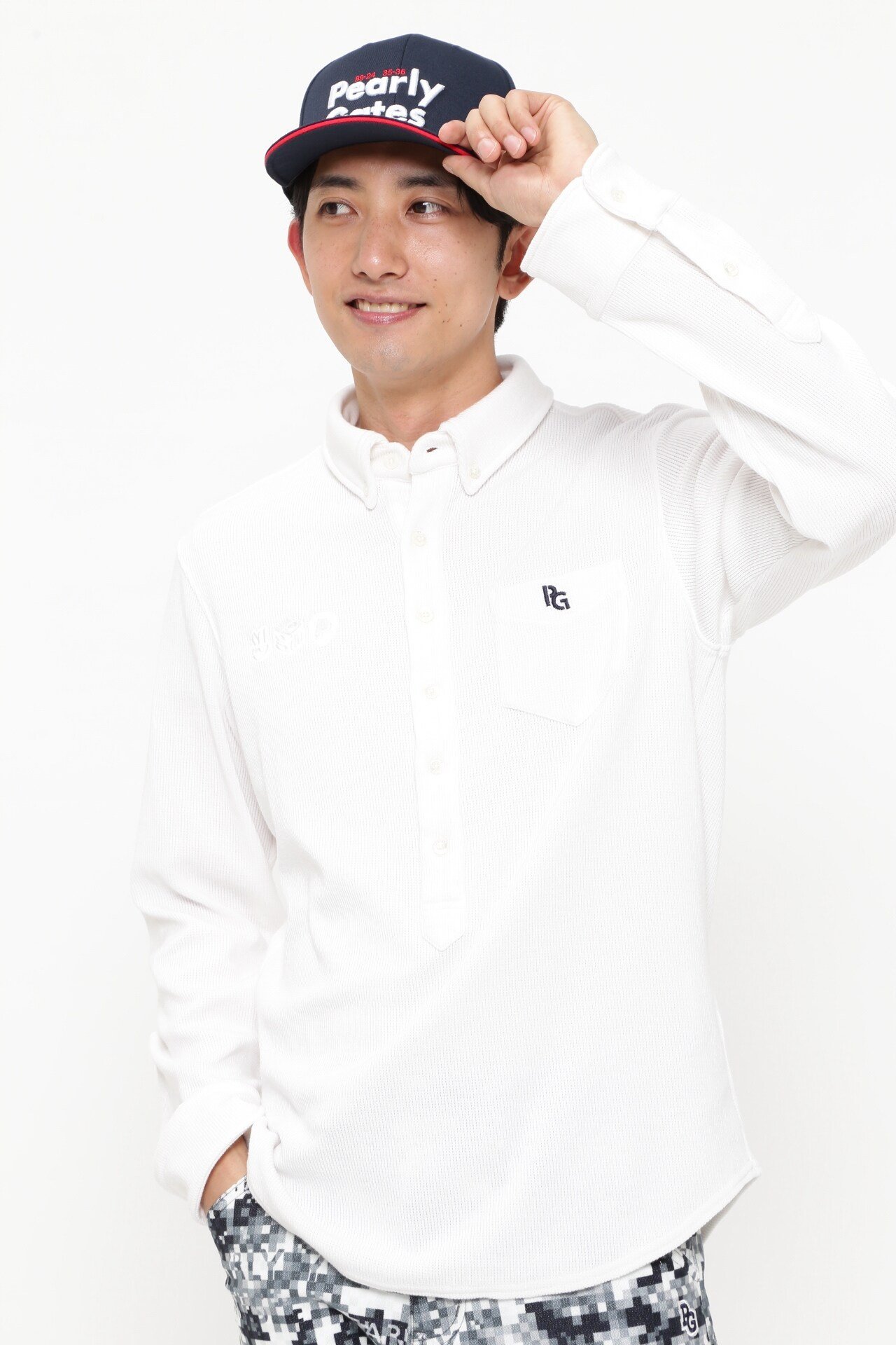 PEARLY GATES｜リブワッフルボタンダウンプルオーバーカットソー