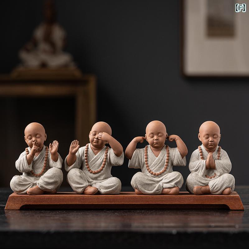 楽天市場】インテリア小物 置物 装飾 中国 禅 4人の 小さい 僧侶の