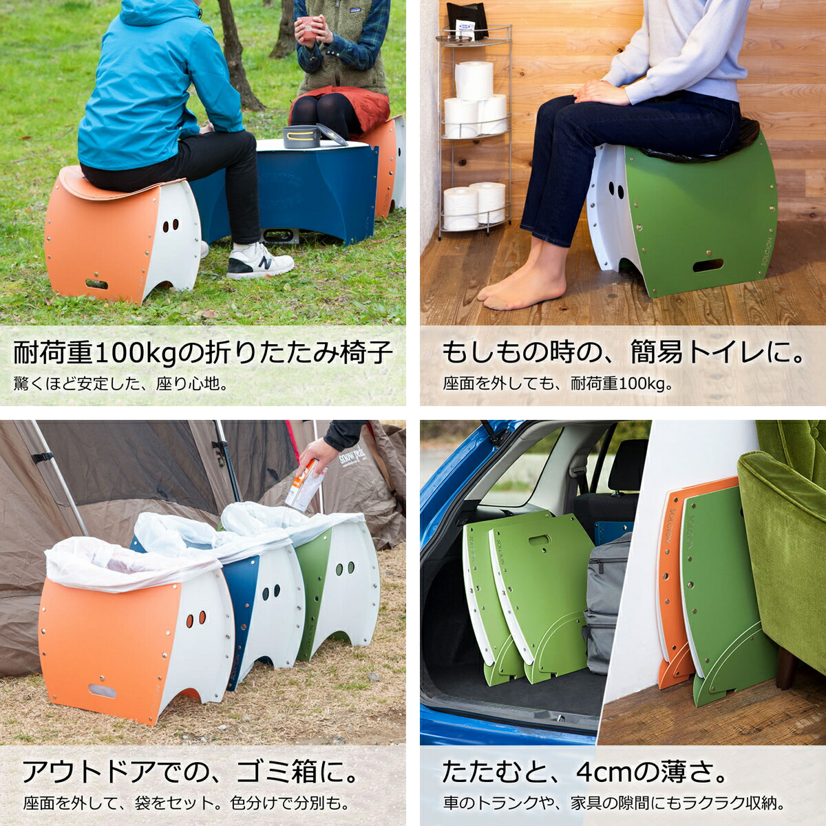 楽天市場】折りたたみ椅子 携帯トイレ10回セット ポンチョ付き SOLCION