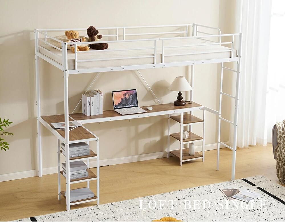 楽天市場】ロフトベッド パイプベッド シングル デスク付き 収納棚