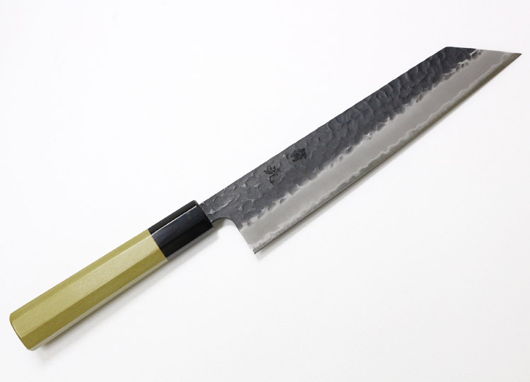 楽天市場】翁流 青紙スーパー 黒打 槌目 切付牛刀 刃渡り210mm 朴八角