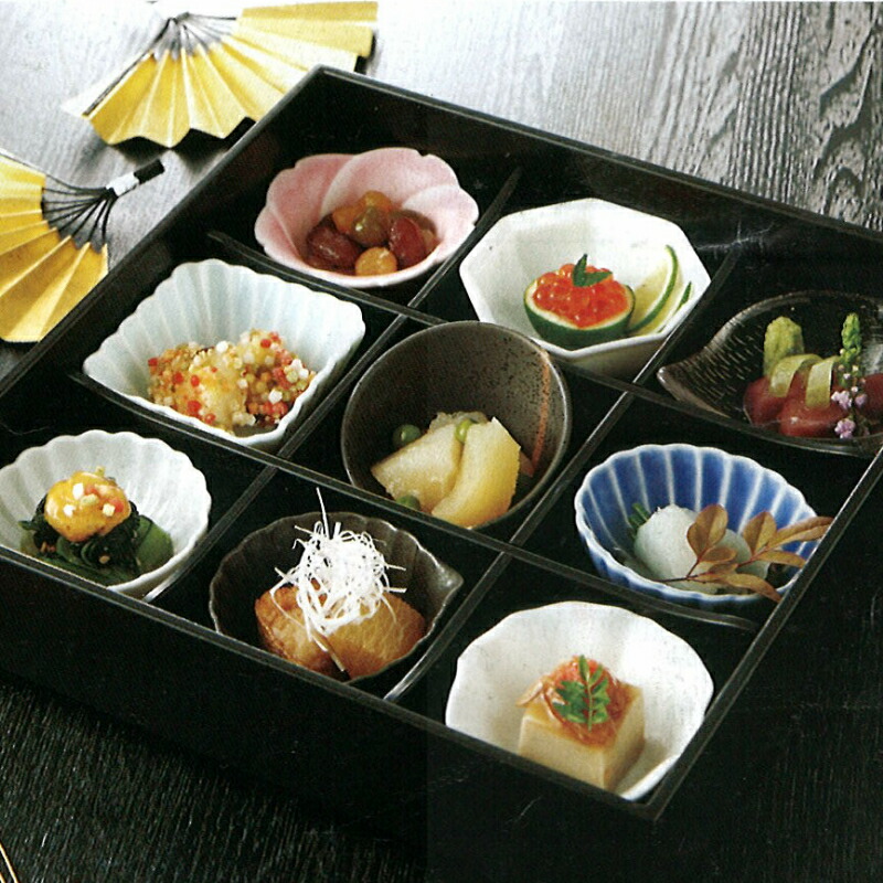 楽天市場】松花堂弁当 9品盛セット「雫」 蓋付9仕切箱と小鉢9点の
