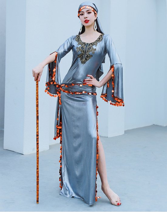 ベリーダンス用衣装 サイーディドレス】マルチカラー ・ラインストーン