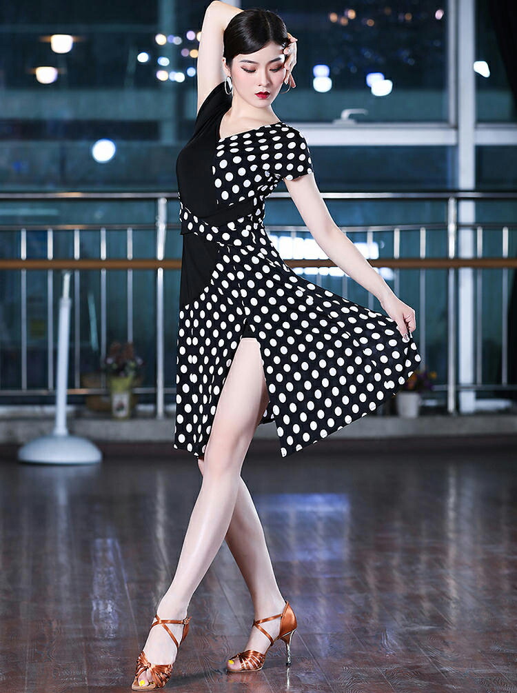 楽天市場】社交ダンス エレガント ワンピース ドット柄 水玉 舞台 演出