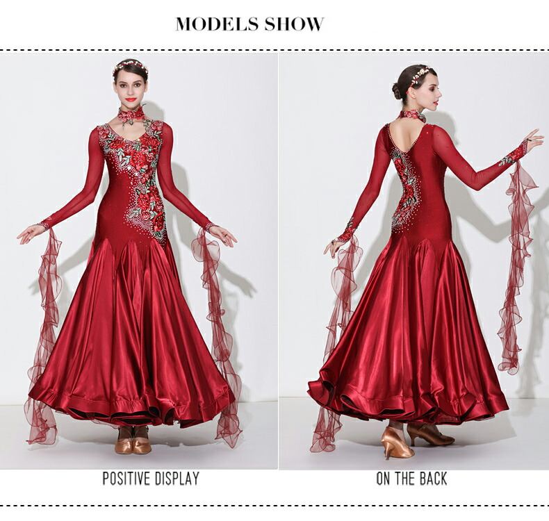 楽天市場】レディース 社交ダンス衣装 刺繍 アップリケ サテンドレス