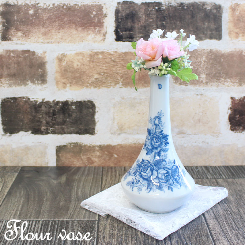 楽天市場】【アウトレット】藍染花柄ツル首 一輪挿し 花瓶 [9.5×H17