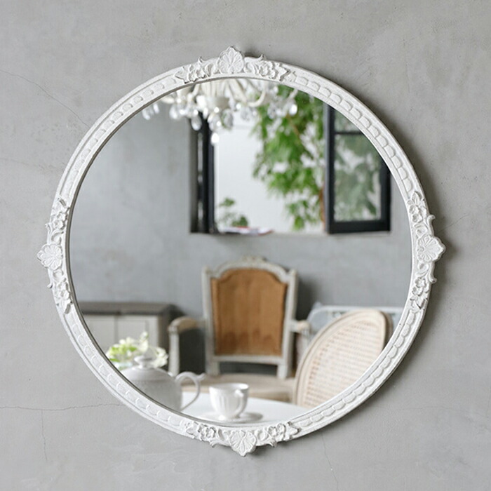 楽天市場】アイアンラウンドミラーFloralサンディ ホワイト // 鏡