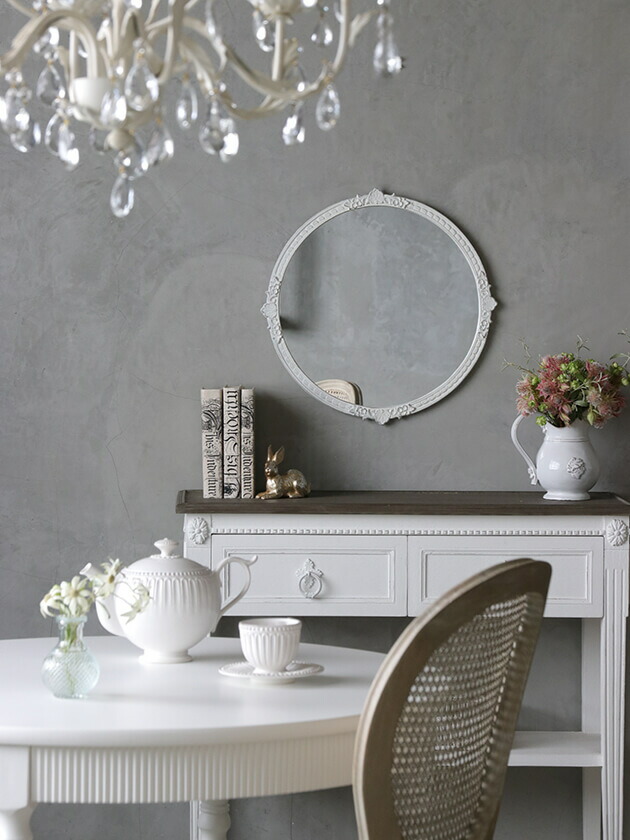 楽天市場】アイアンラウンドミラーFloralサンディ ホワイト // 鏡