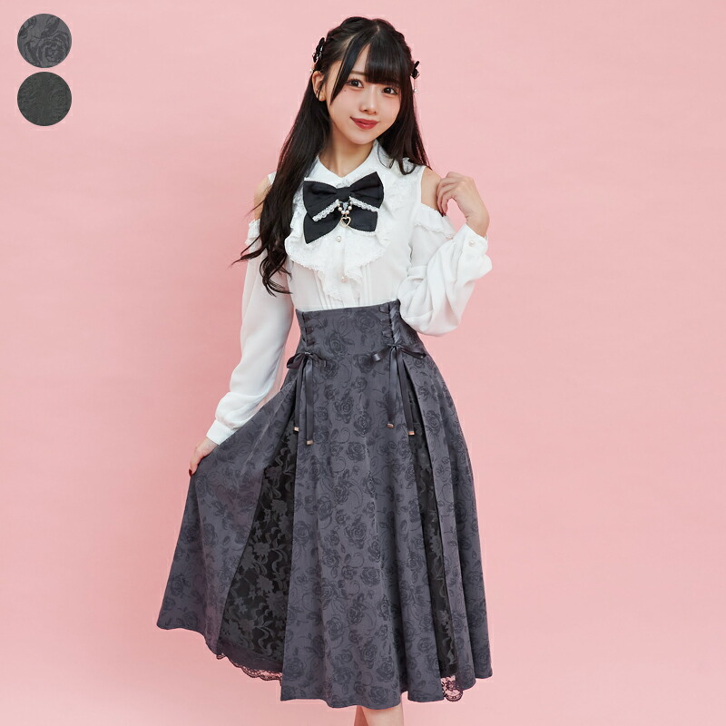 楽天市場】レース切替バラ柄ジャガードミディスカート9/27 12:00 再