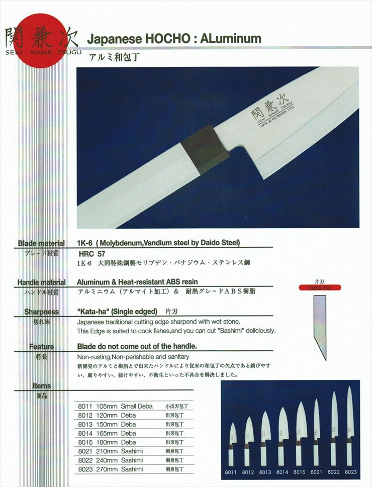 楽天市場】関の刃物 出刃包丁 16.5cm (65mm) 関兼次 1K-6 大同特殊鋼製